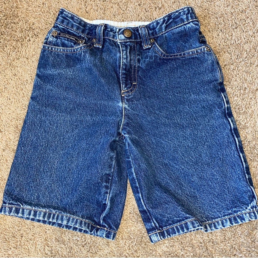Calvin Klein Denim Jean Shorts Boys Size 5 Dark Wash Summer Travel Loose Fit Vtg